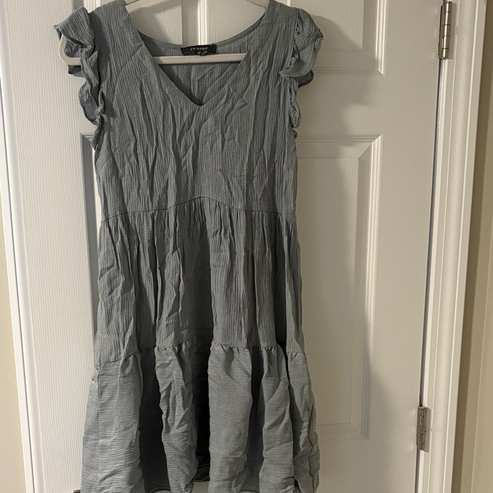 Primark Gray Midi Dress with Ruffle Sleeves